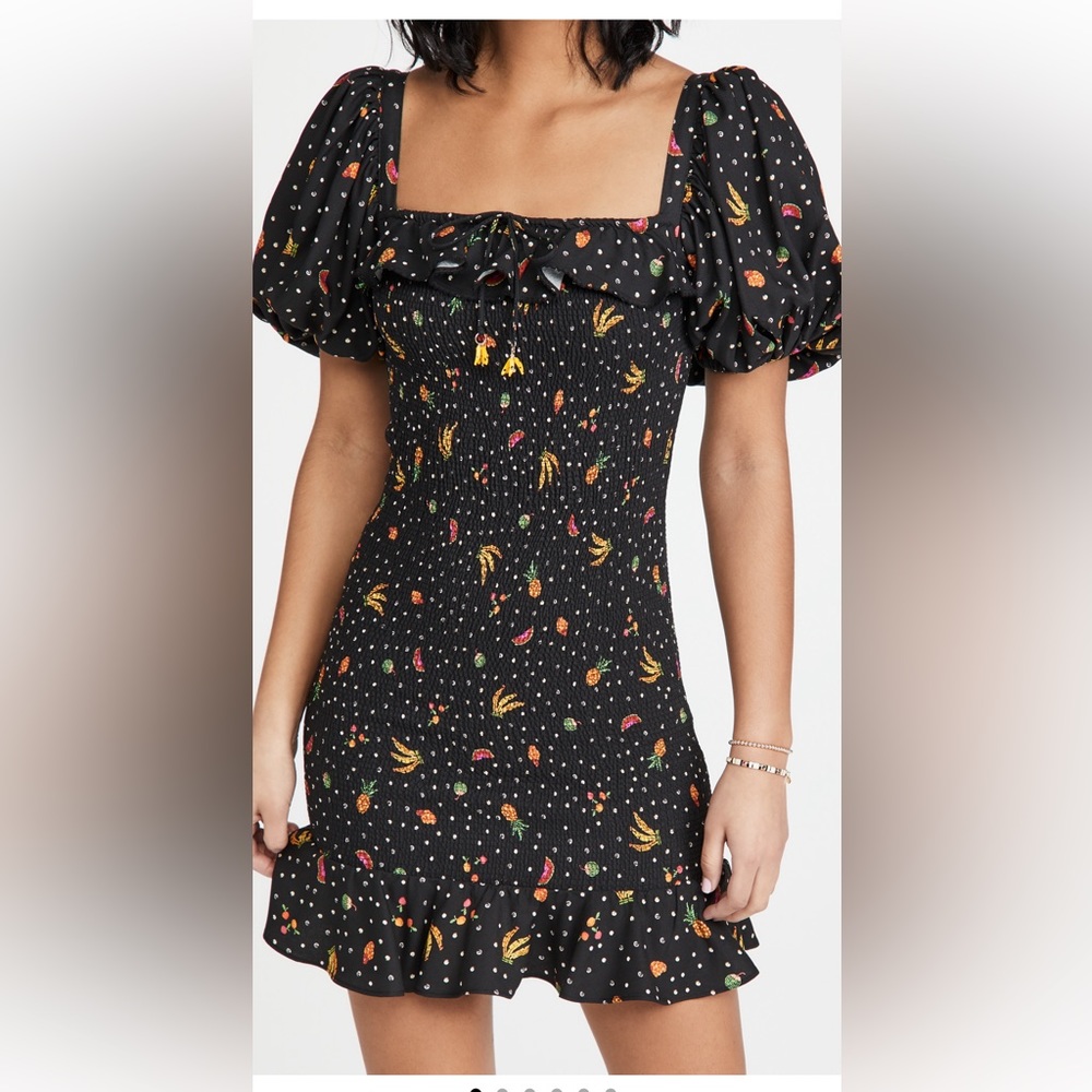 FARM RIO TINY FRUITS SMOCKED MININDRESS
